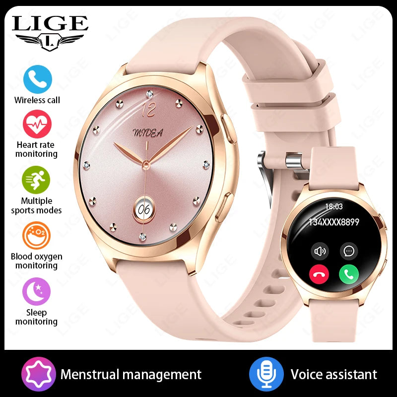 LIGE Fashion Smart Watch Ladies Bluetooth Call Custom Dials Heart Rate Women's Health Monitor Waterproof Music Sports Smartwatch