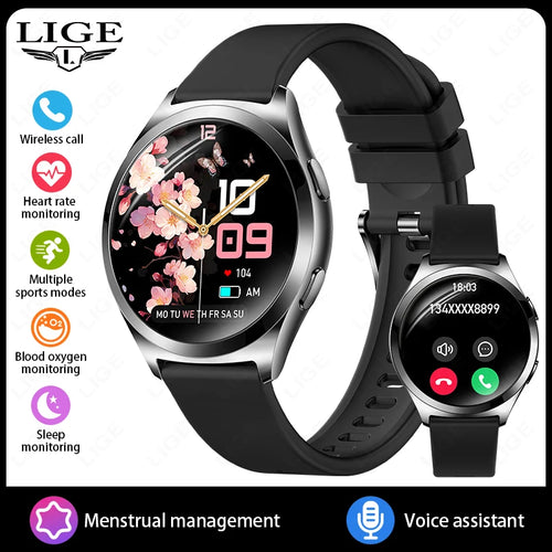 LIGE Fashion Smart Watch Ladies Bluetooth Call Custom Dials Heart Rate Women's Health Monitor Waterproof Music Sports Smartwatch