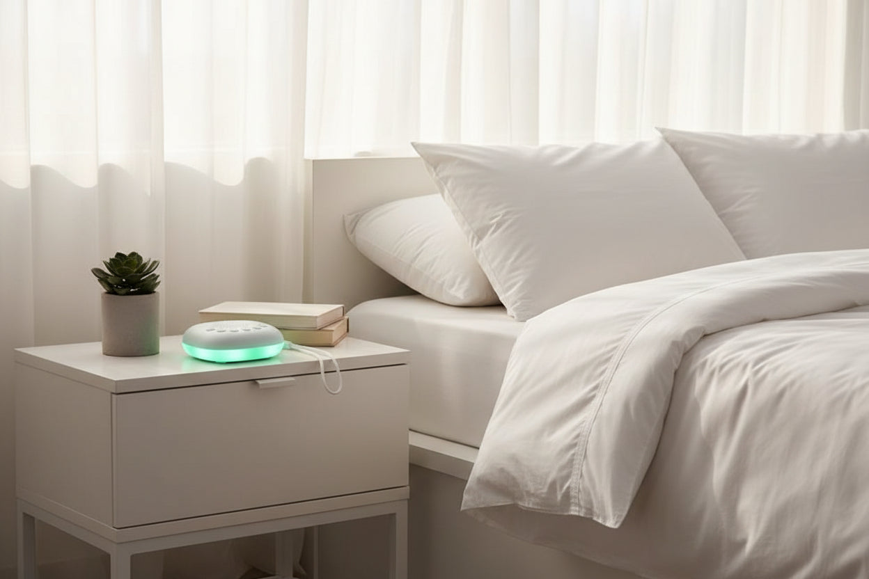 Portable speaker with control buttons on a white background