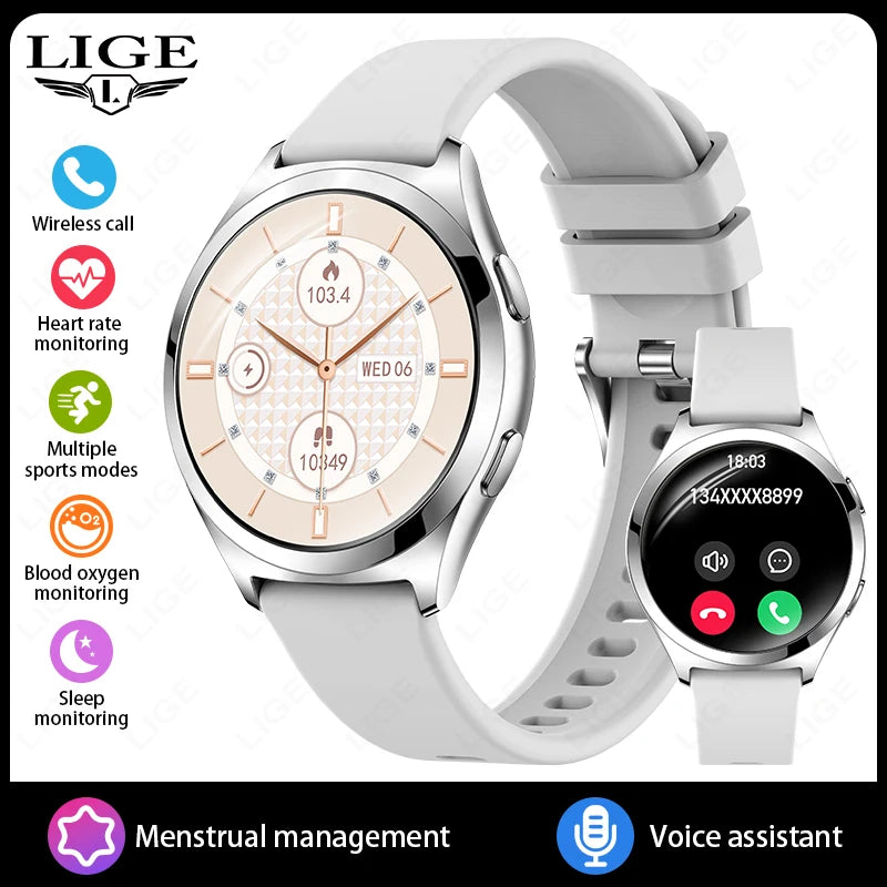 LIGE Fashion Smart Watch Ladies Bluetooth Call Custom Dials Heart Rate Women's Health Monitor Waterproof Music Sports Smartwatch