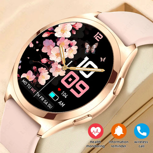 Smartwatch with floral display on a beige background